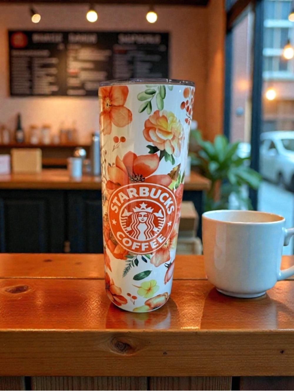 Floral Coffee Tumbler | Pink Flower Insulated Cup | Reusable Drinkware